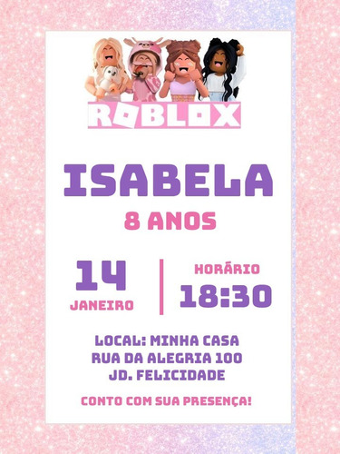 Convite Aniversário Festa - Roblox Menina Feminino